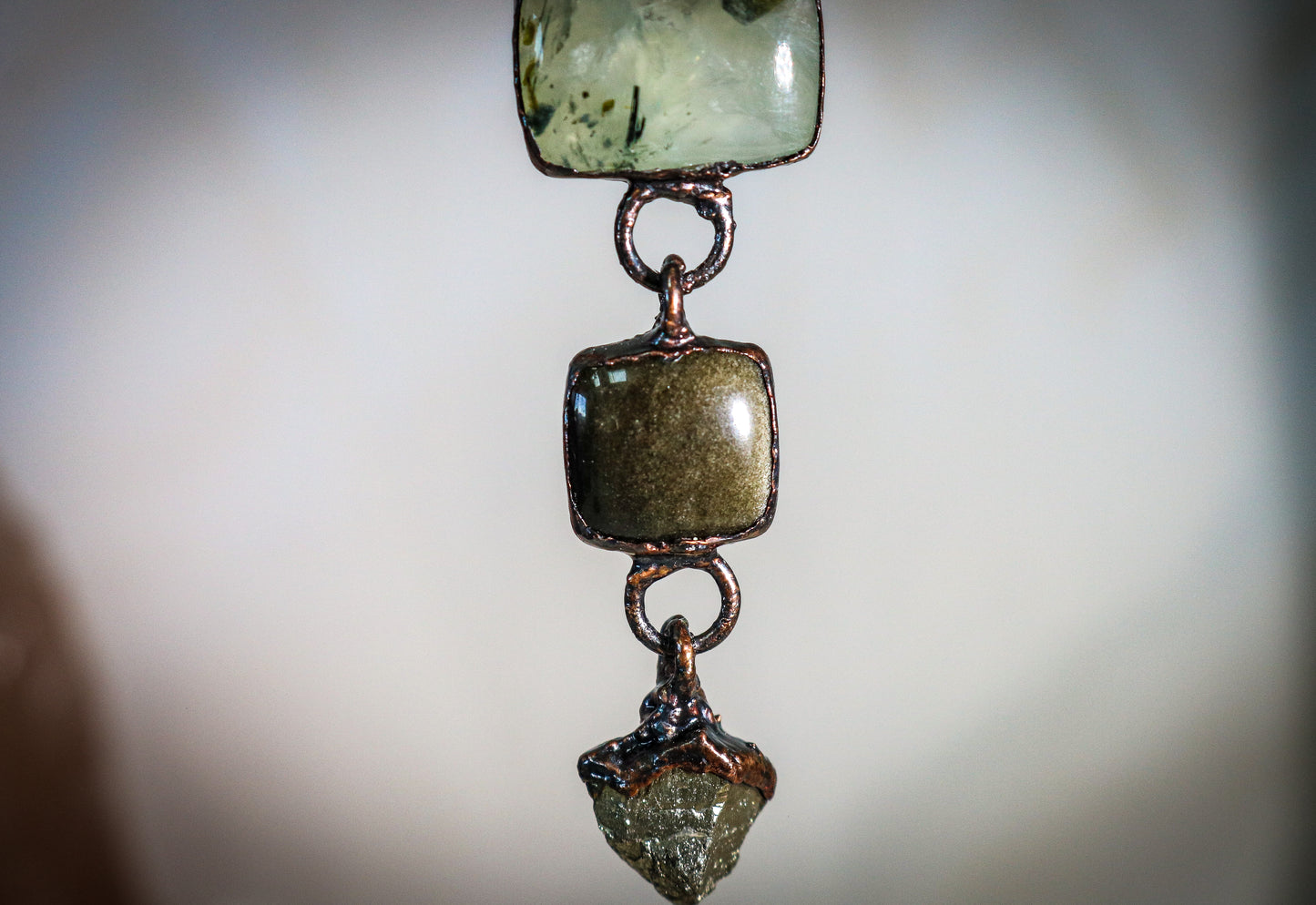 Prehnite, Gold Sheen Obsidian, Pyrite Mystical Forest Necklace