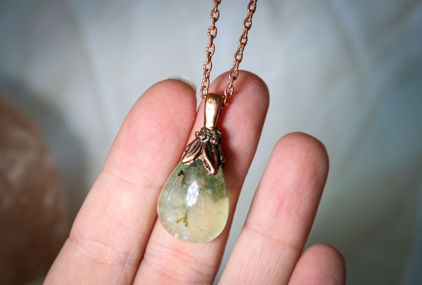 Prehnite & Pyrite Mystical Forest Necklace (Pear)