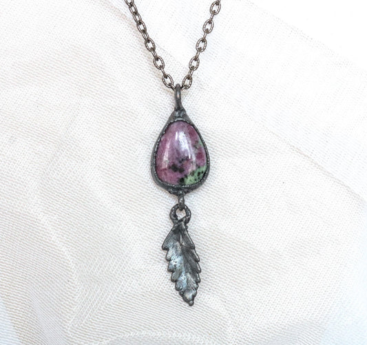 Ruby Zoisite & Fern Leaf Necklace
